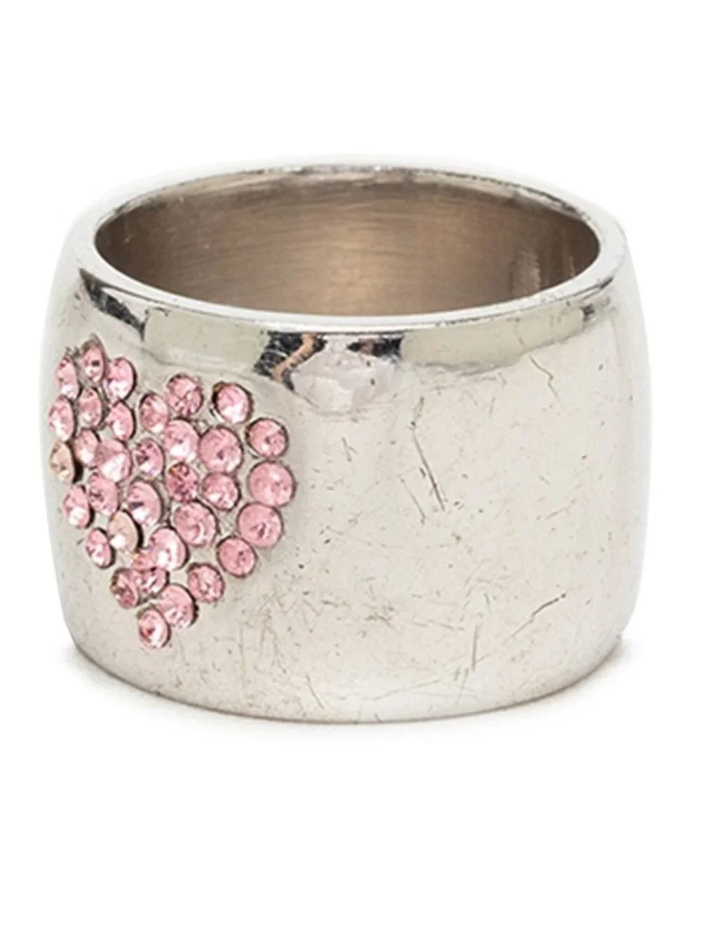 Chanel CC Logo Heart Ring Silver Metal Rhinestone